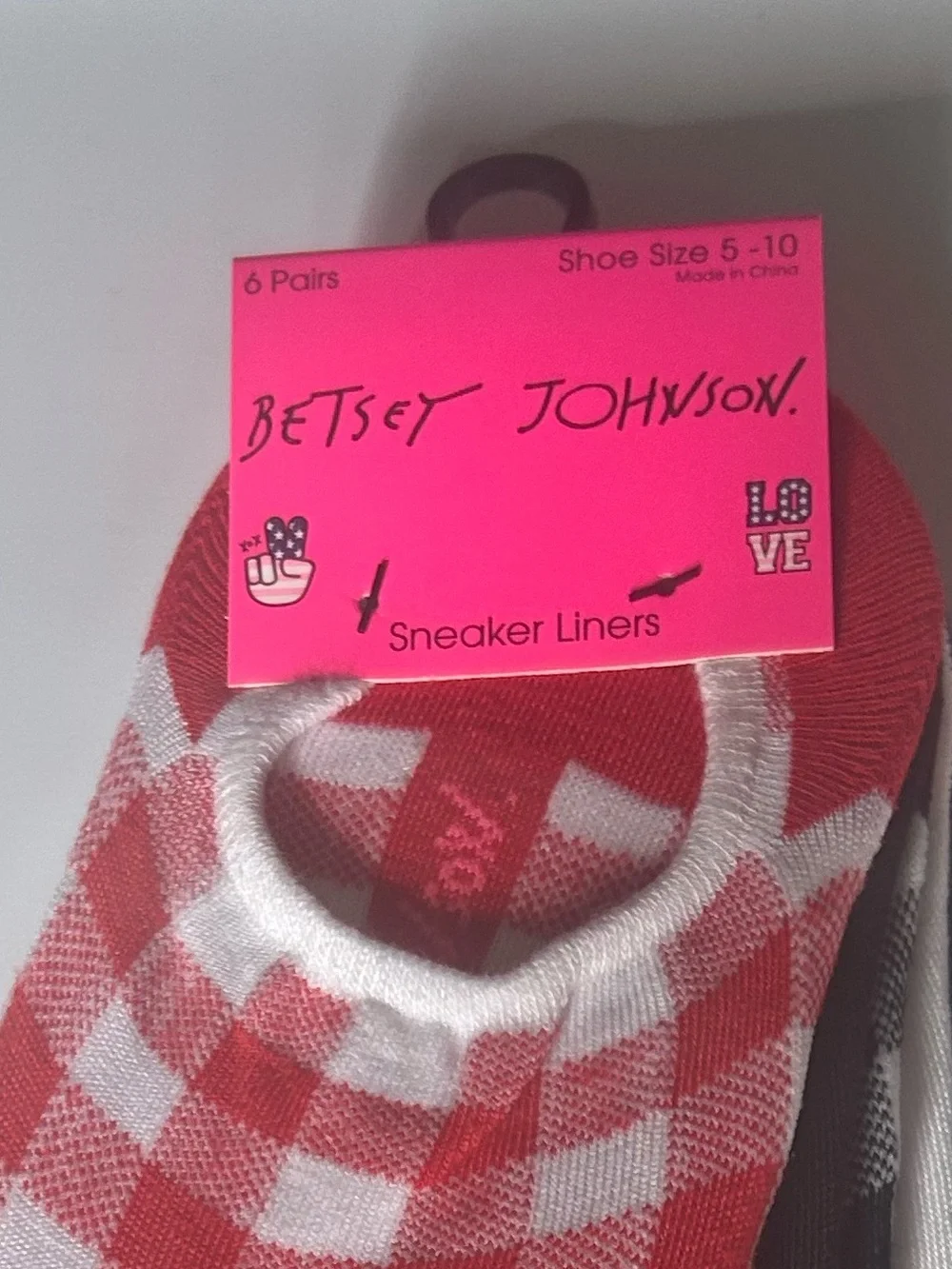 Betsey Johnson No-Show Sneaker Liners - Red, White, Blue & Black  (6 Pack)